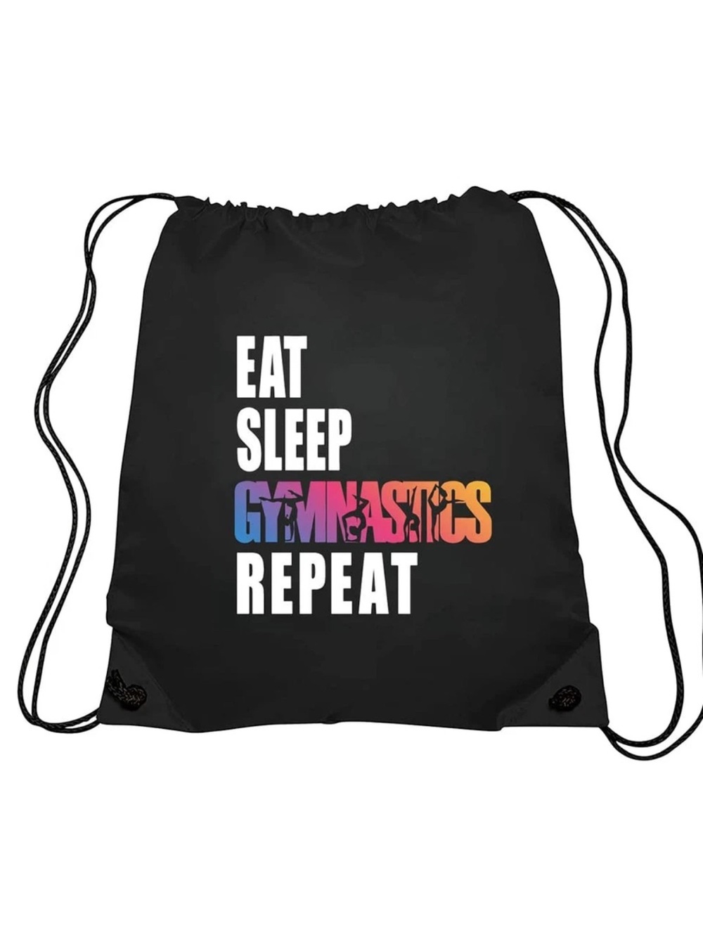 Gymnastics Drawstring Bag - Black with Rainbow Text